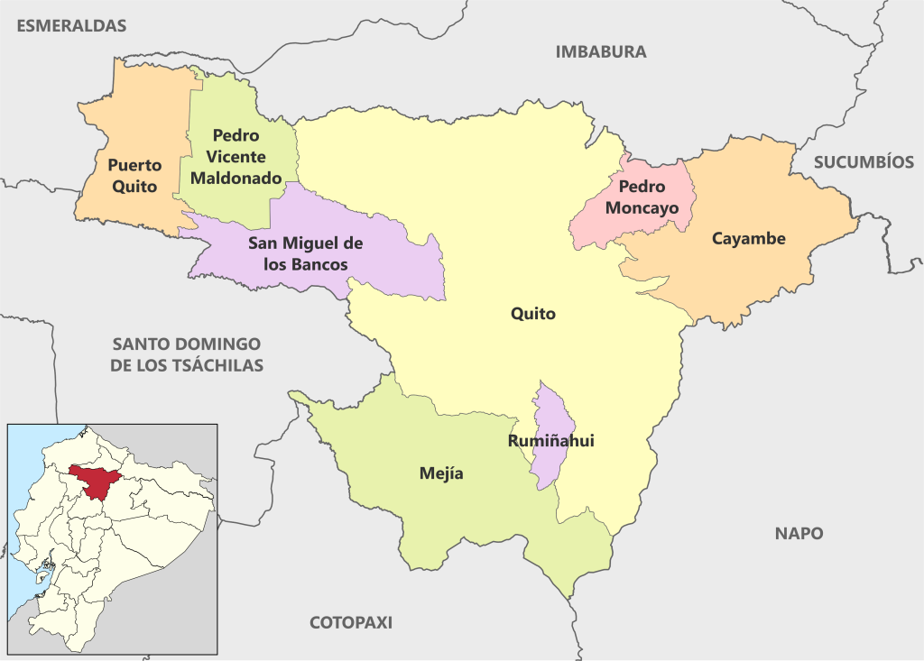 Mapa pol&iacute;tico de la provincia de Pichincha.