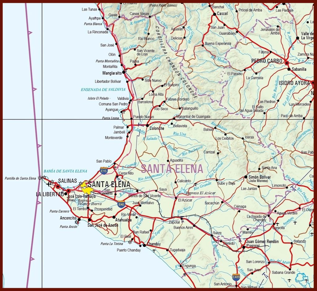 Mapa f&iacute;sico de la provincia de Santa Elena.