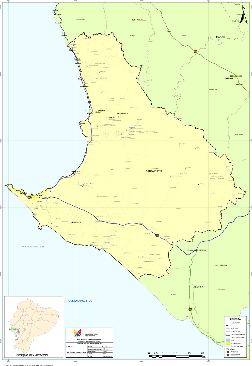 Mapa de carreteras de la provincia de Santa Elena.