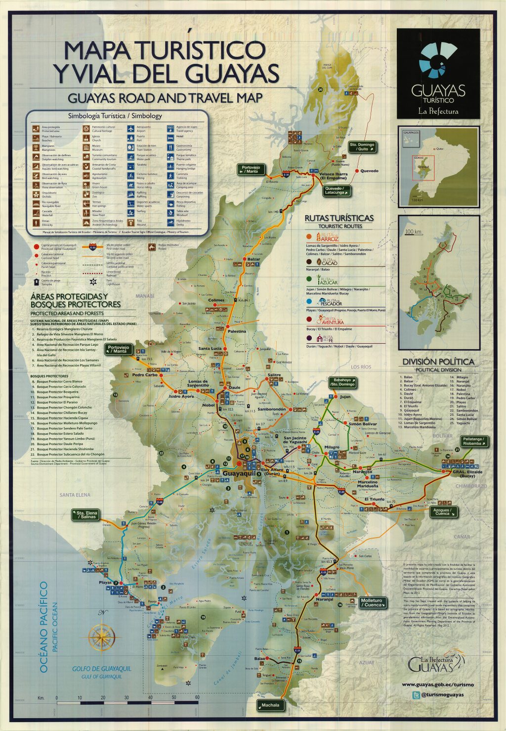 Mapa tur&iacute;stico de la provincia del Guayas.