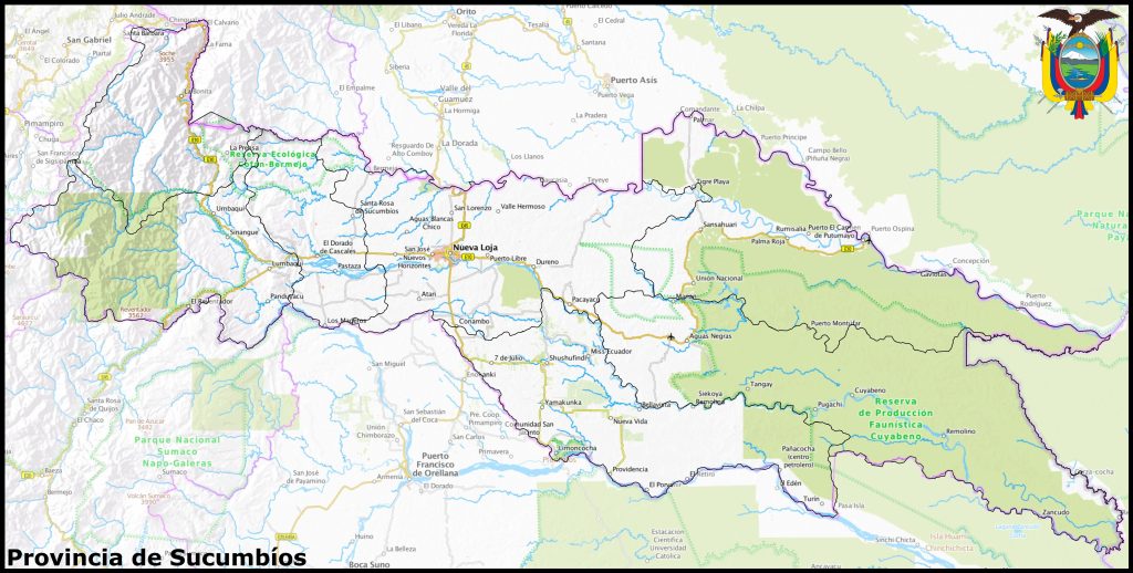 Mapa de la provincia de Sucumb&iacute;os.