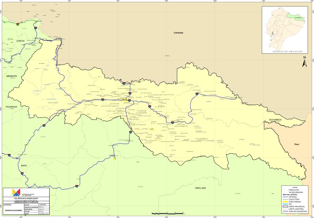 Mapa de carreteras de la provincia de Sucumb&iacute;os.