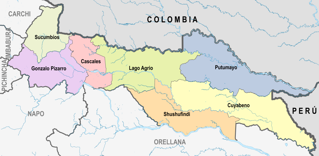 Mapa pol&iacute;tico de la provincia de Sucumb&iacute;os.