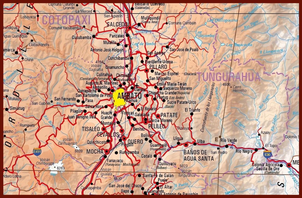 Mapa f&iacute;sico de la provincia de Tungurahua.