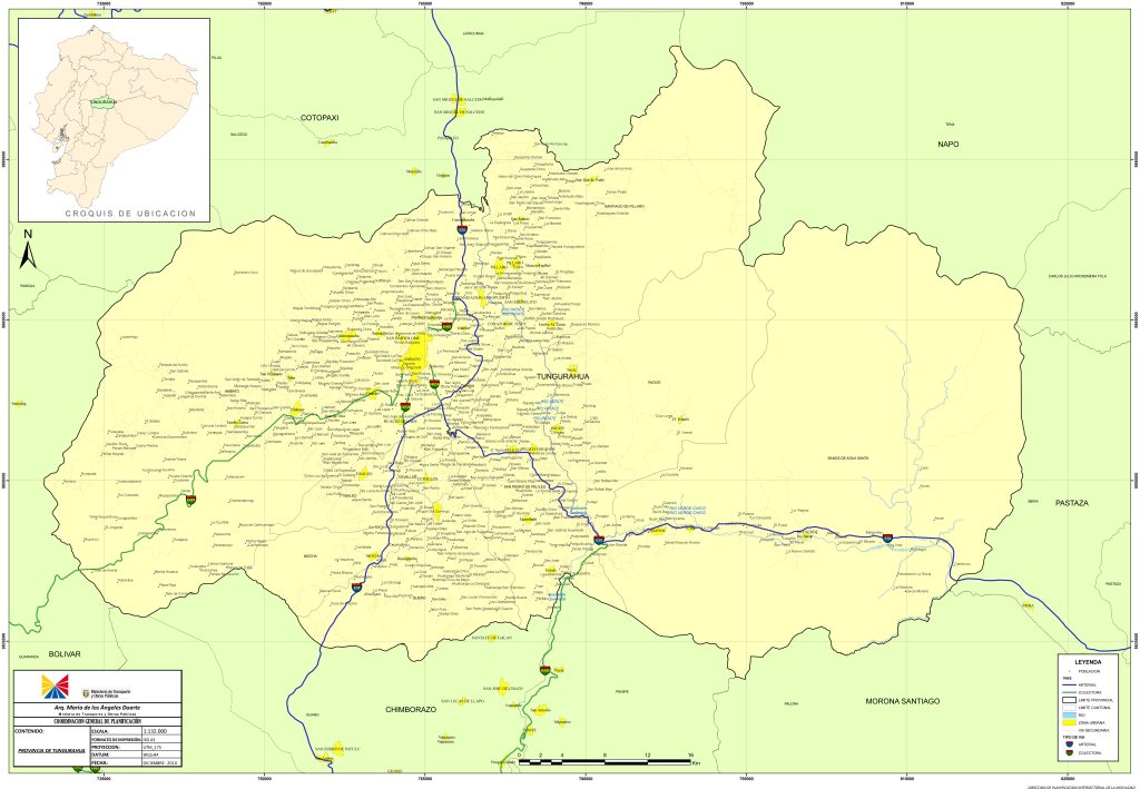 Mapa de carreteras de la provincia de Tungurahua.