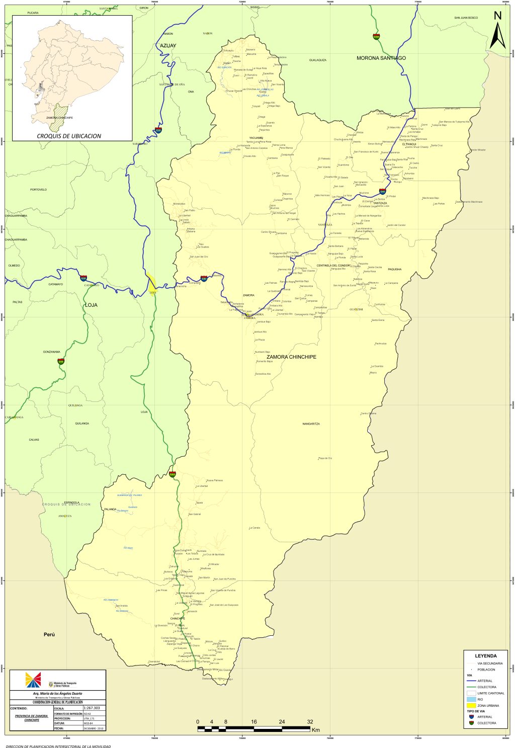 Mapa de carreteras de la provincia de Zamora Chinchipe.