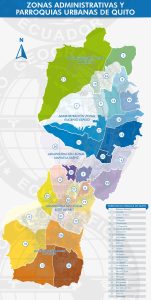 Plano de las zonas administrativas y parroquias urbanas de Quito.