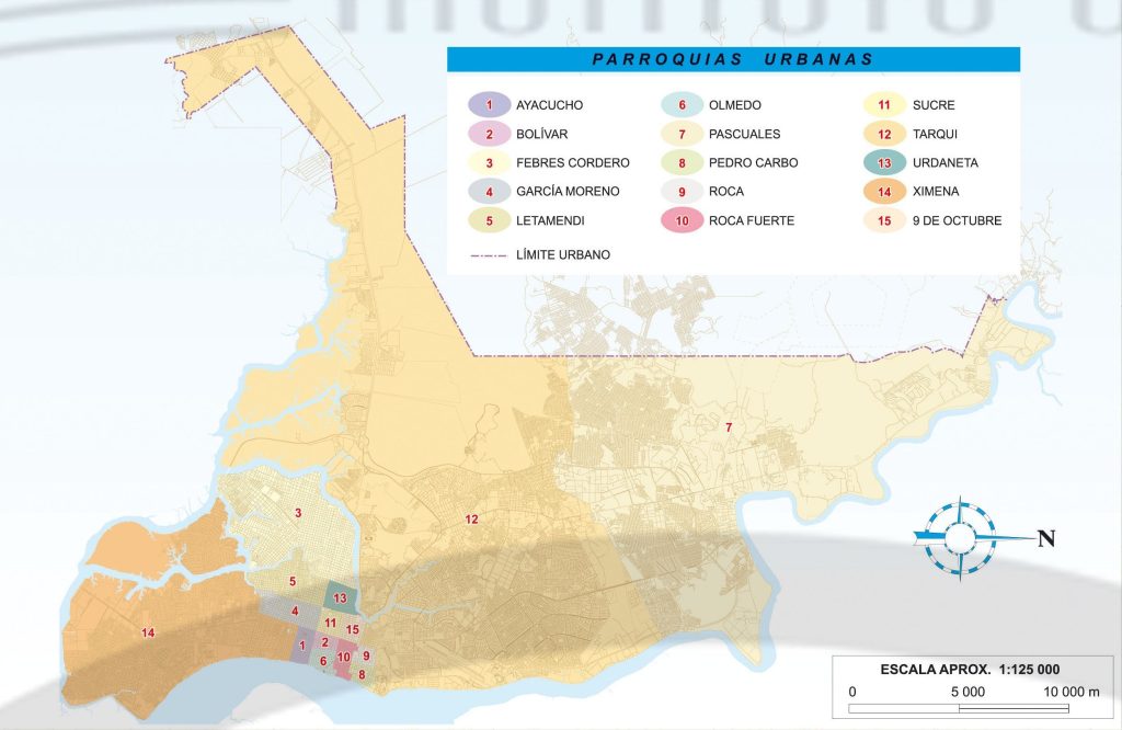 Plano de las parroquias urbanas de Guayaquil de 2011.