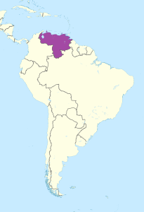 Mapa de ubicaci&oacute;n de Venezuela en Am&eacute;rica del Sur.