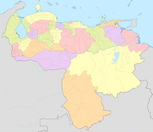 Mapa mudo coloreado de Venezuela.