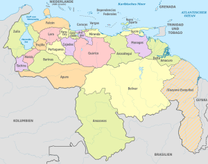 Mapa de las entidades federales de Venezuela.
