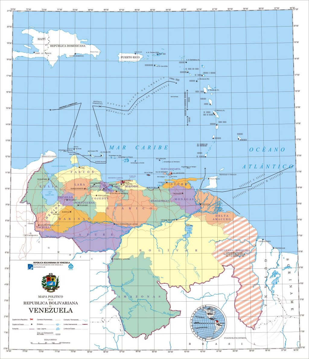 Mapa pol&iacute;tico de Venezuela.