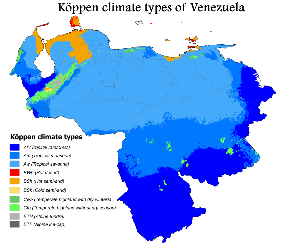 Mapa clim&aacute;tico de Venezuela.