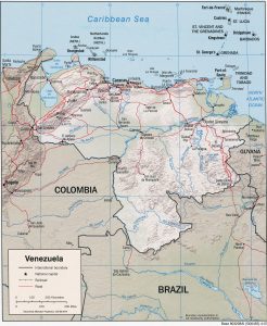 Mapa de relieve sombreado de Venezuela.