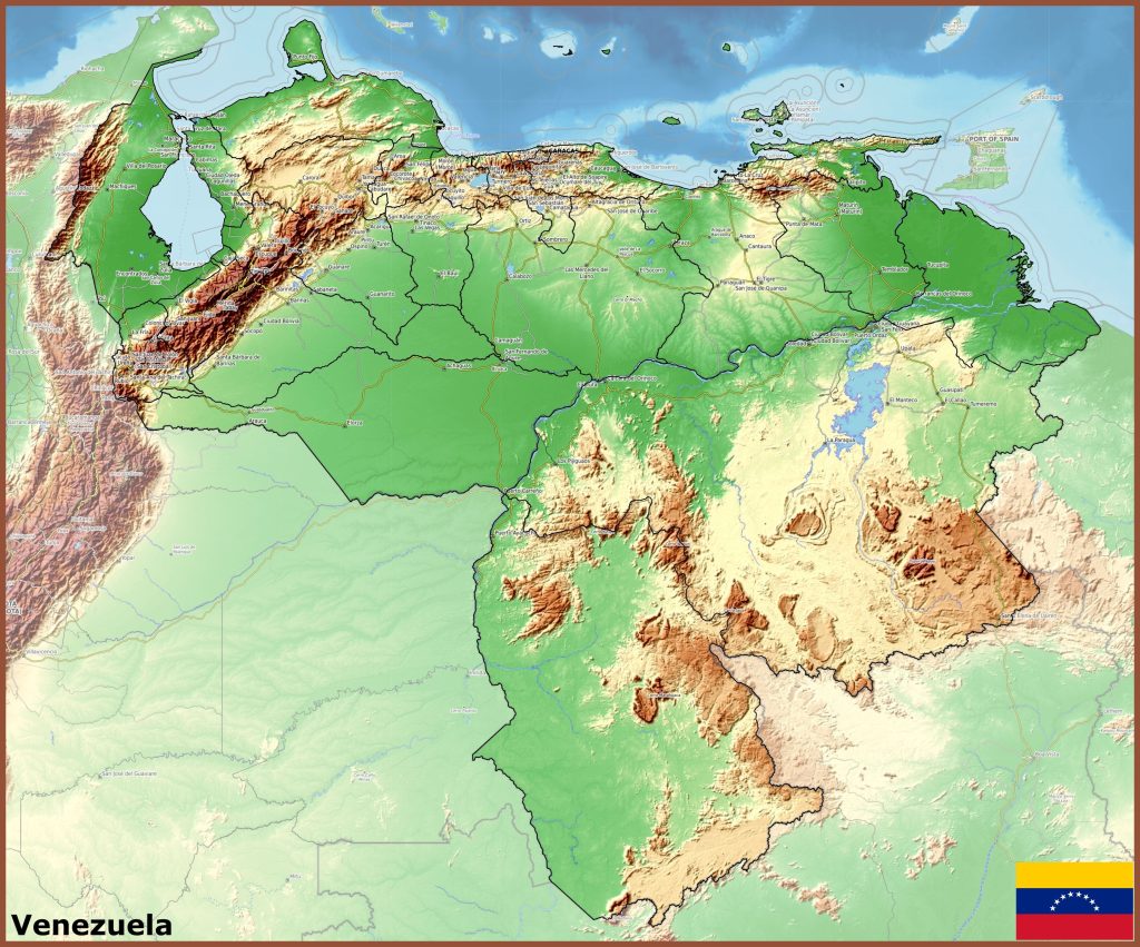 Mapa f&iacute;sico de Venezuela.