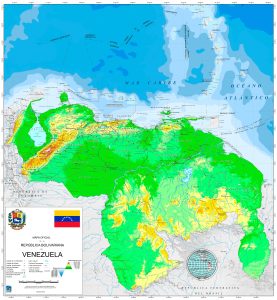Mapa f&iacute;sico de la Rep&uacute;blica Bolivariana de Venezuela.