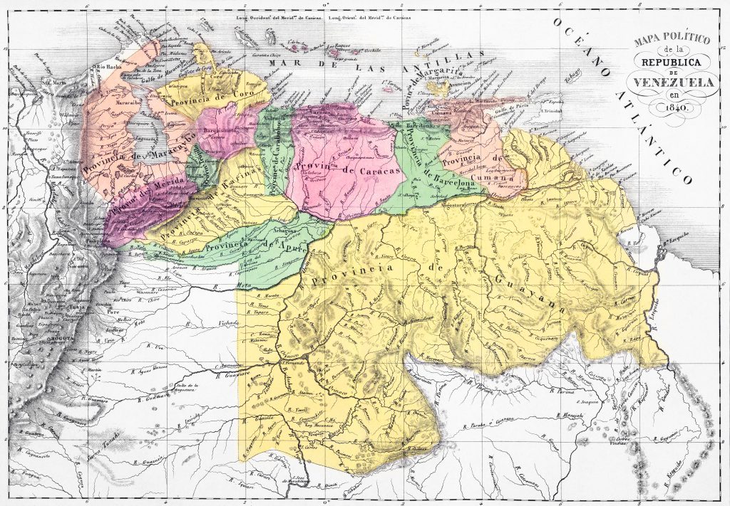 Mapa pol&iacute;tico de Venezuela en 1840.
