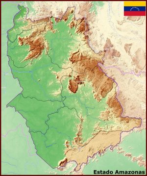 Mapa f&iacute;sico del estado Amazonas (Venezuela)