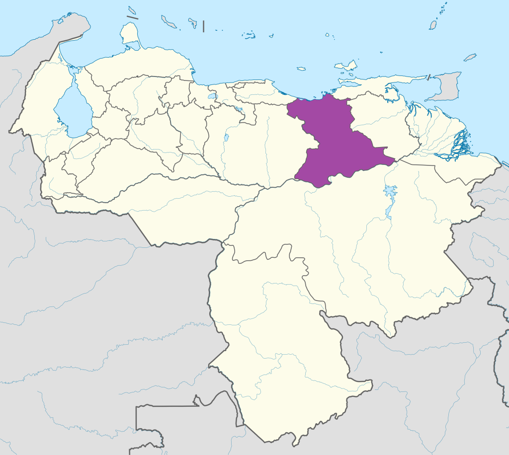 Mapa de ubicaci&oacute;n del estado Anzo&aacute;tegui en Venezuela.