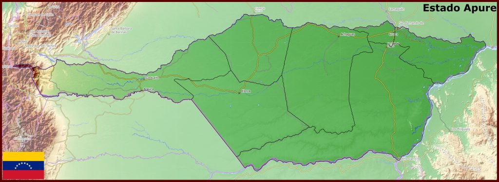 Mapa f&iacute;sico del estado Apure.