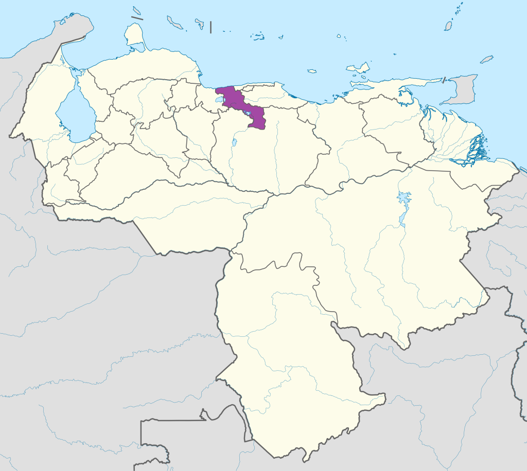 Mapa de ubicaci&oacute;n del estado Aragua en Venezuela.