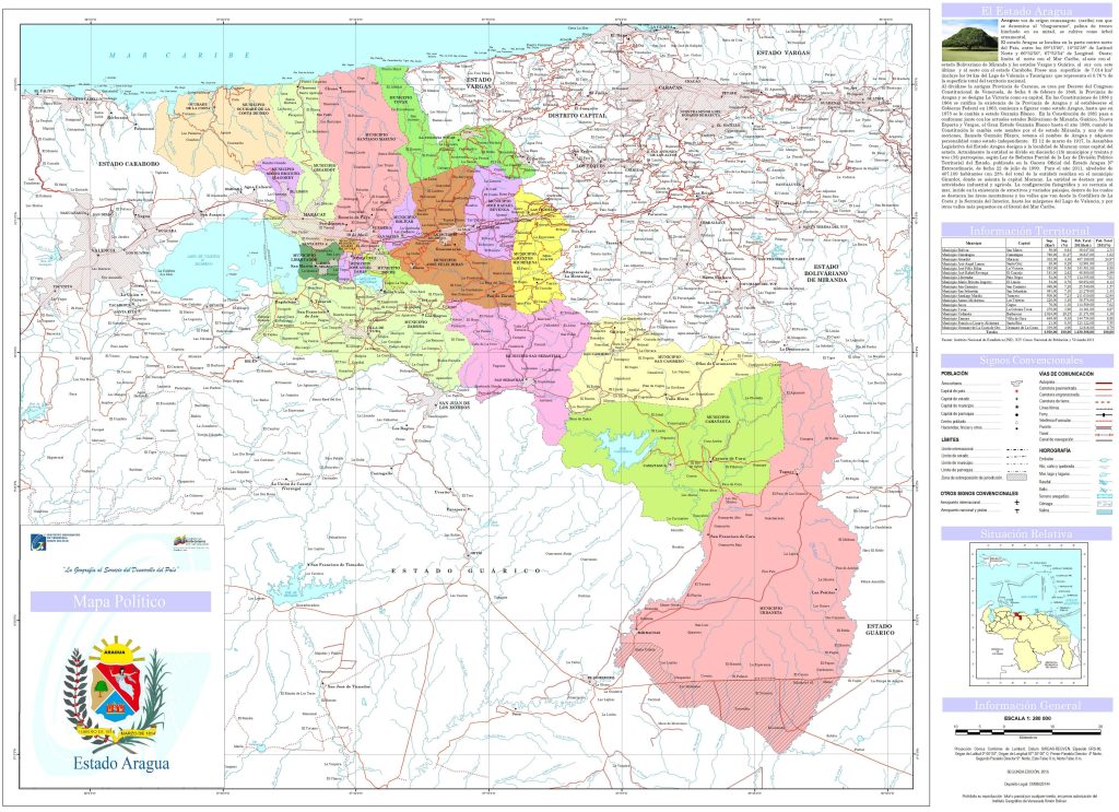 Mapa pol&iacute;tico del estado Aragua.
