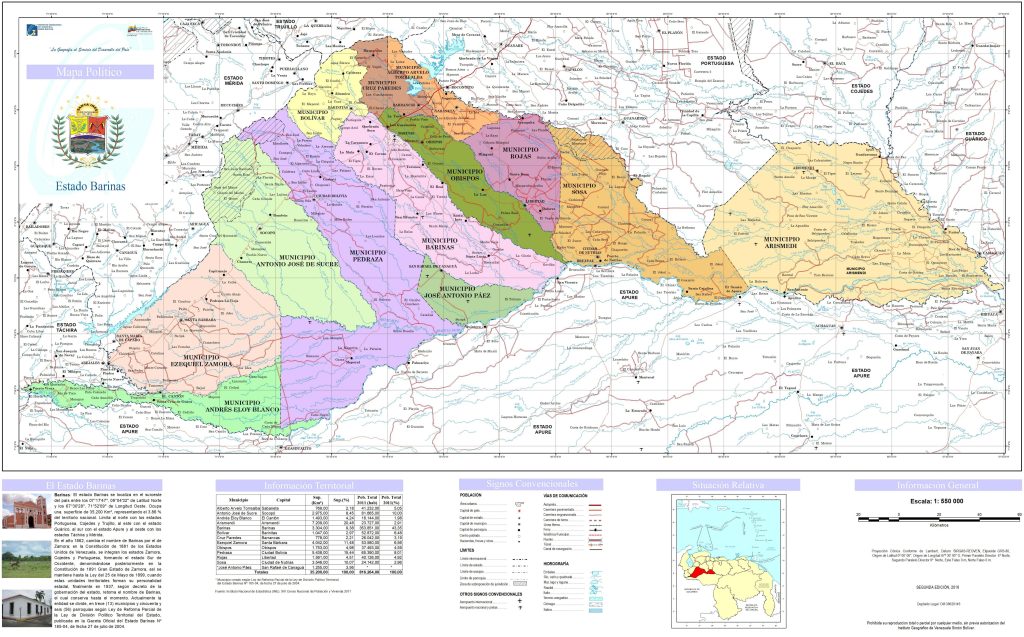 Mapa pol&iacute;tico del estado Barinas.