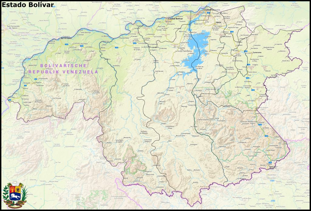 Mapa del estado Bol&iacute;var (Venezuela).