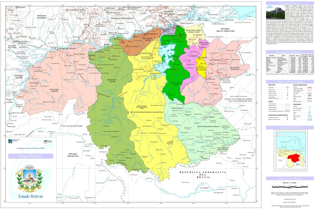 Mapa pol&iacute;tico del estado Bol&iacute;var (Venezuela).