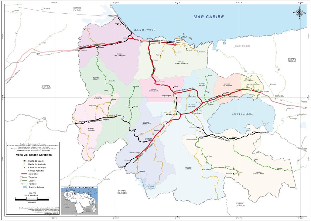 Mapa de carreteras del estado Carabobo.