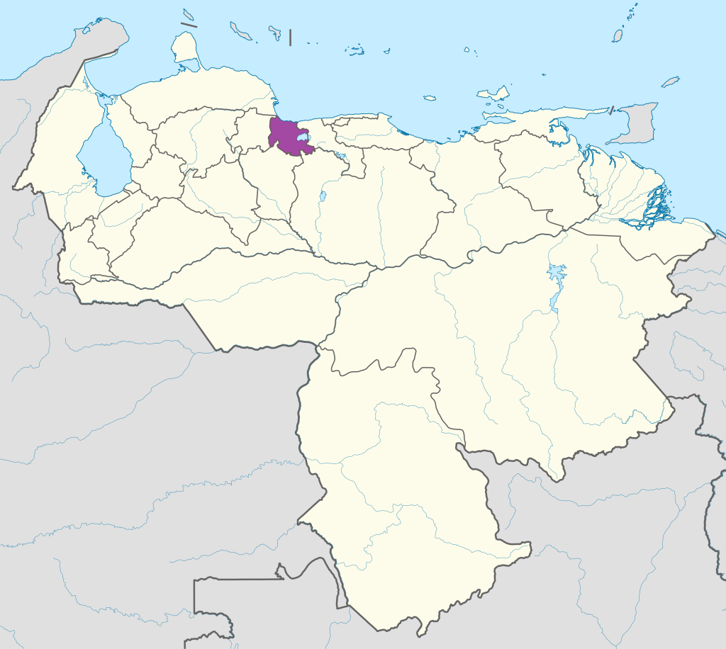 Mapa de ubicaci&oacute;n del estado Carabobo en Venezuela.