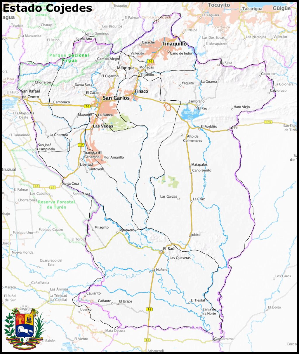 Mapa del estado Cojedes.