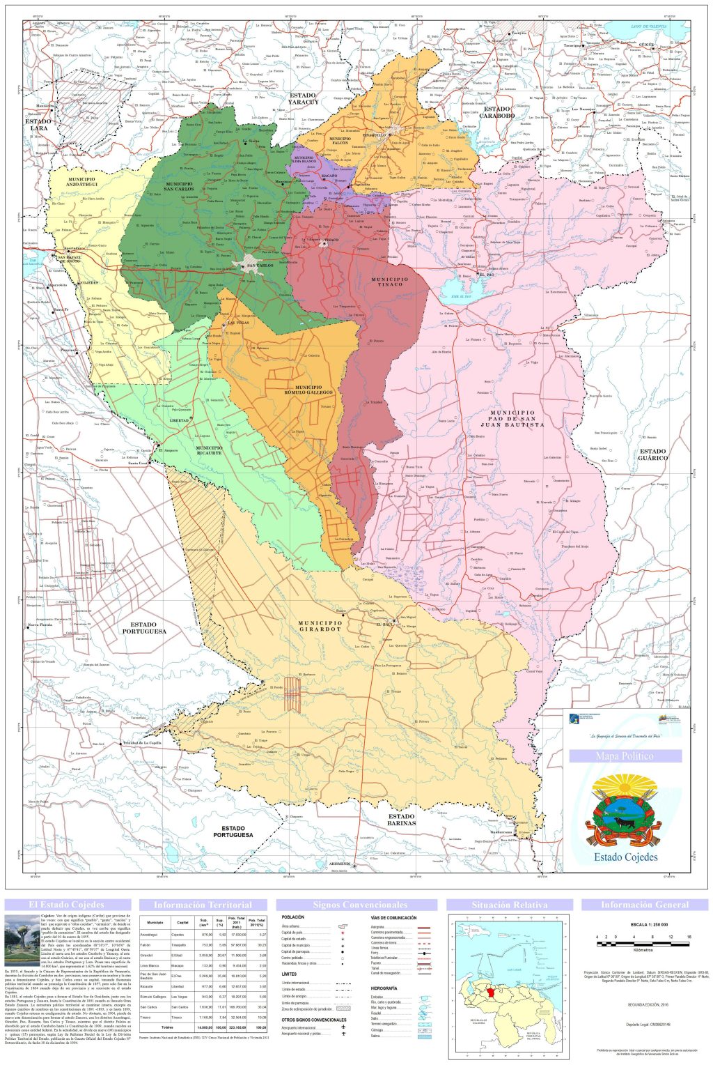 Mapa pol&iacute;tico del estado Cojedes.