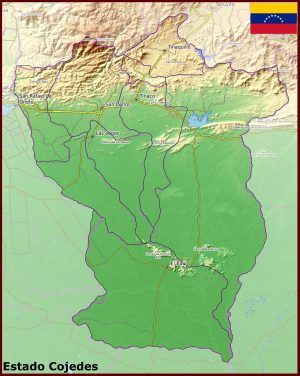 Mapa f&iacute;sico del estado Cojedes