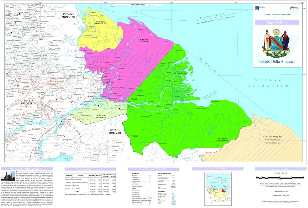 Mapa pol&iacute;tico del estado Delta Amacuro.