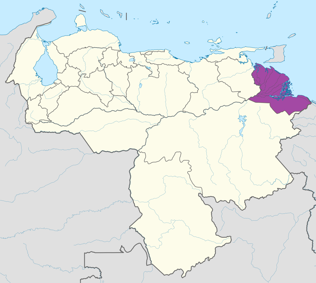 Mapa de ubicaci&oacute;n del estado Delta Amacuro en Venezuela.