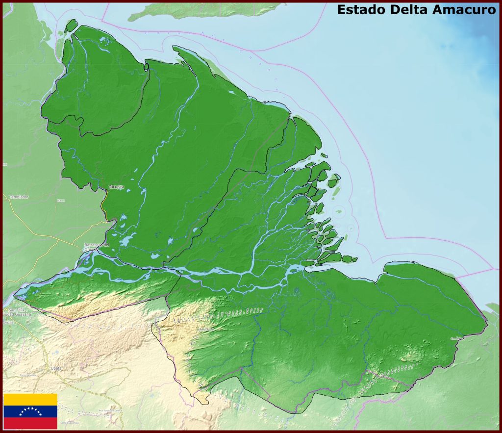 Mapa f&iacute;sico del estado Delta Amacuro.