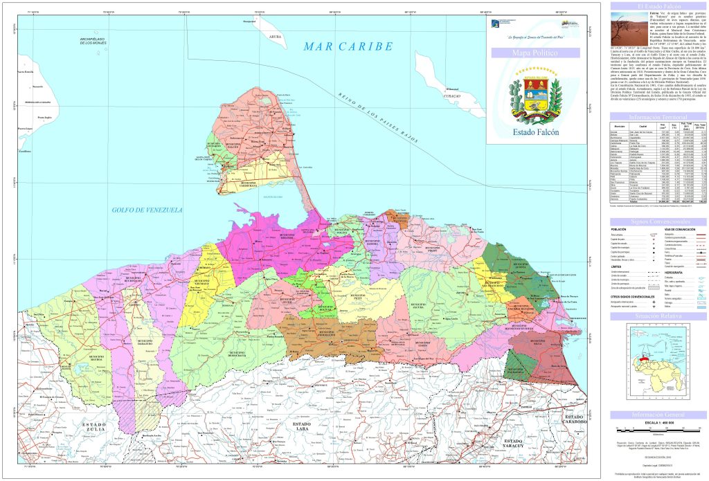 Mapa pol&iacute;tico del estado Falc&oacute;n.