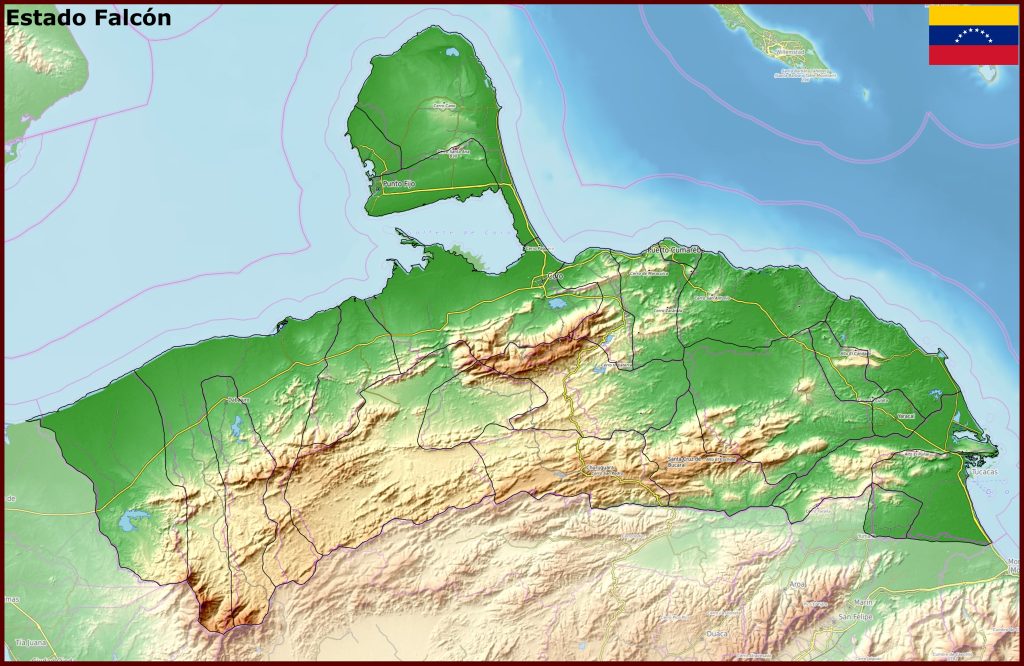 Mapa f&iacute;sico del estado Falc&oacute;n.