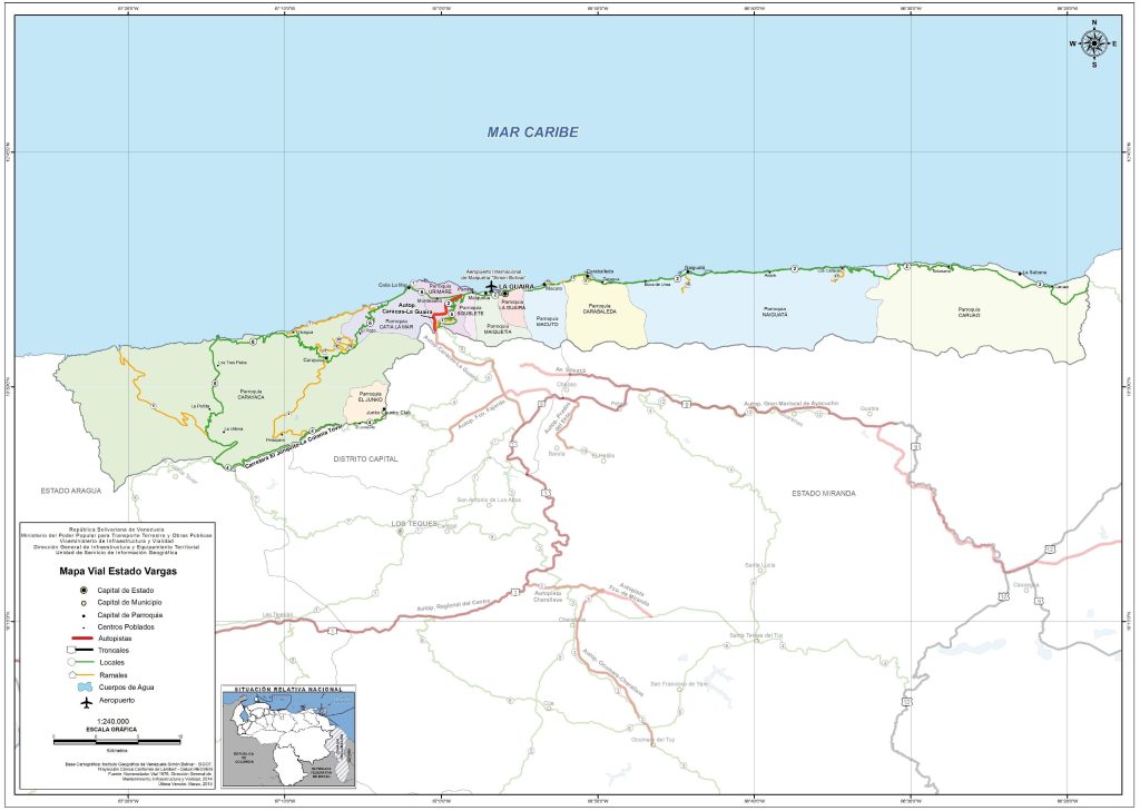 Mapa de carreteras del estado La Guaira.