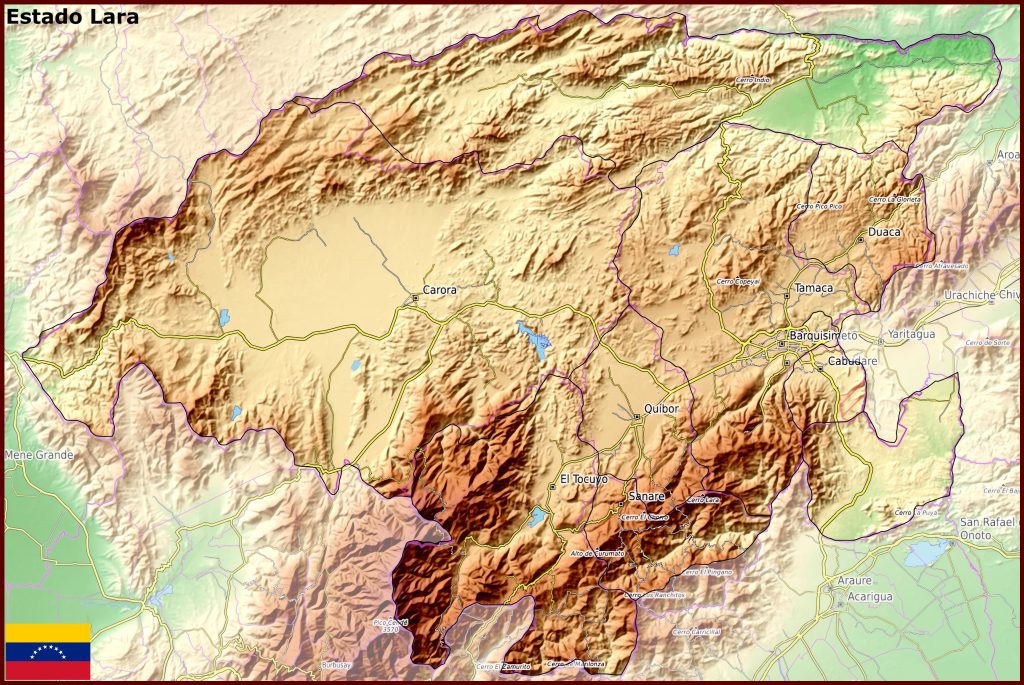 Mapa f&iacute;sico del estado Lara.