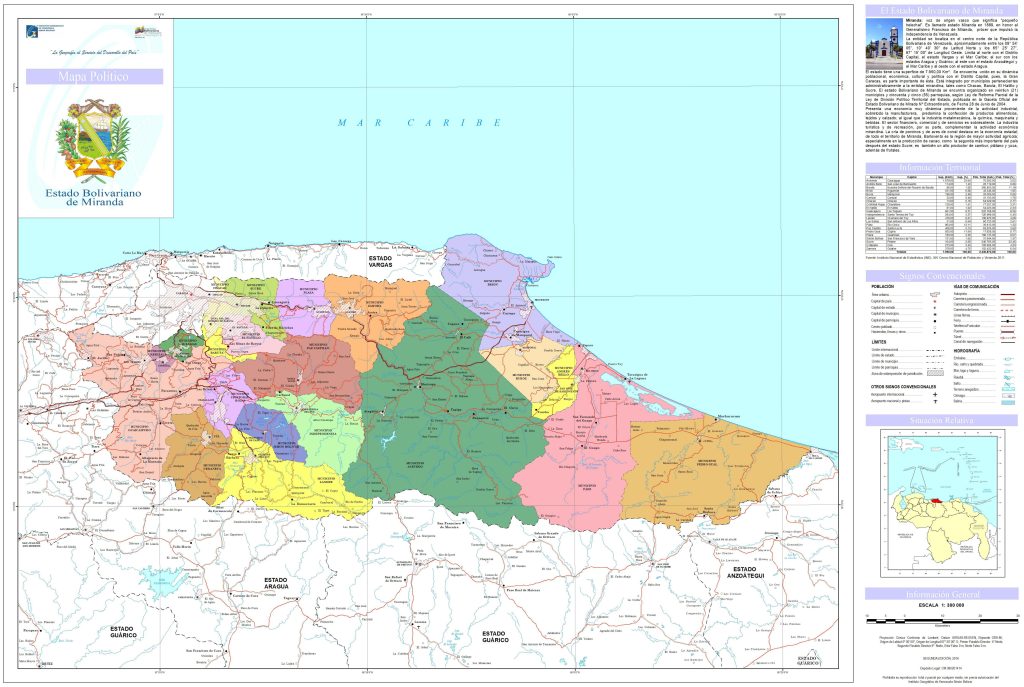 Mapa pol&iacute;tico del estado Miranda.