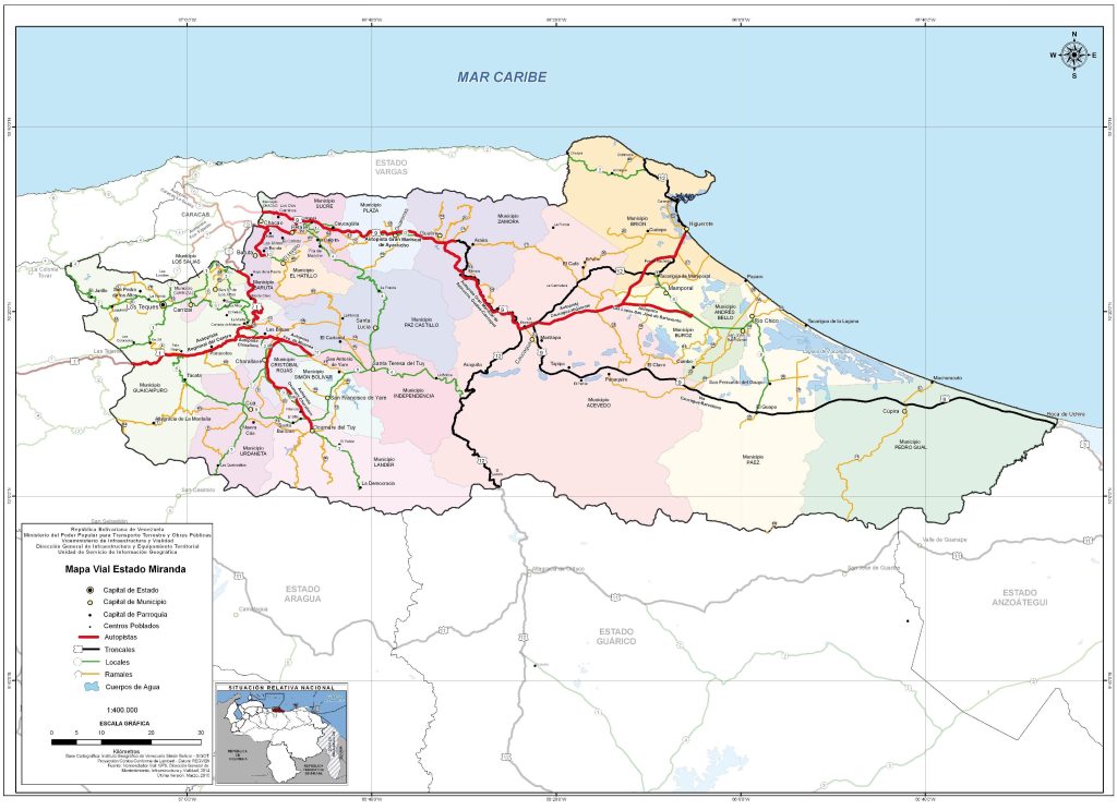 Mapa de carreteras del estado Miranda.