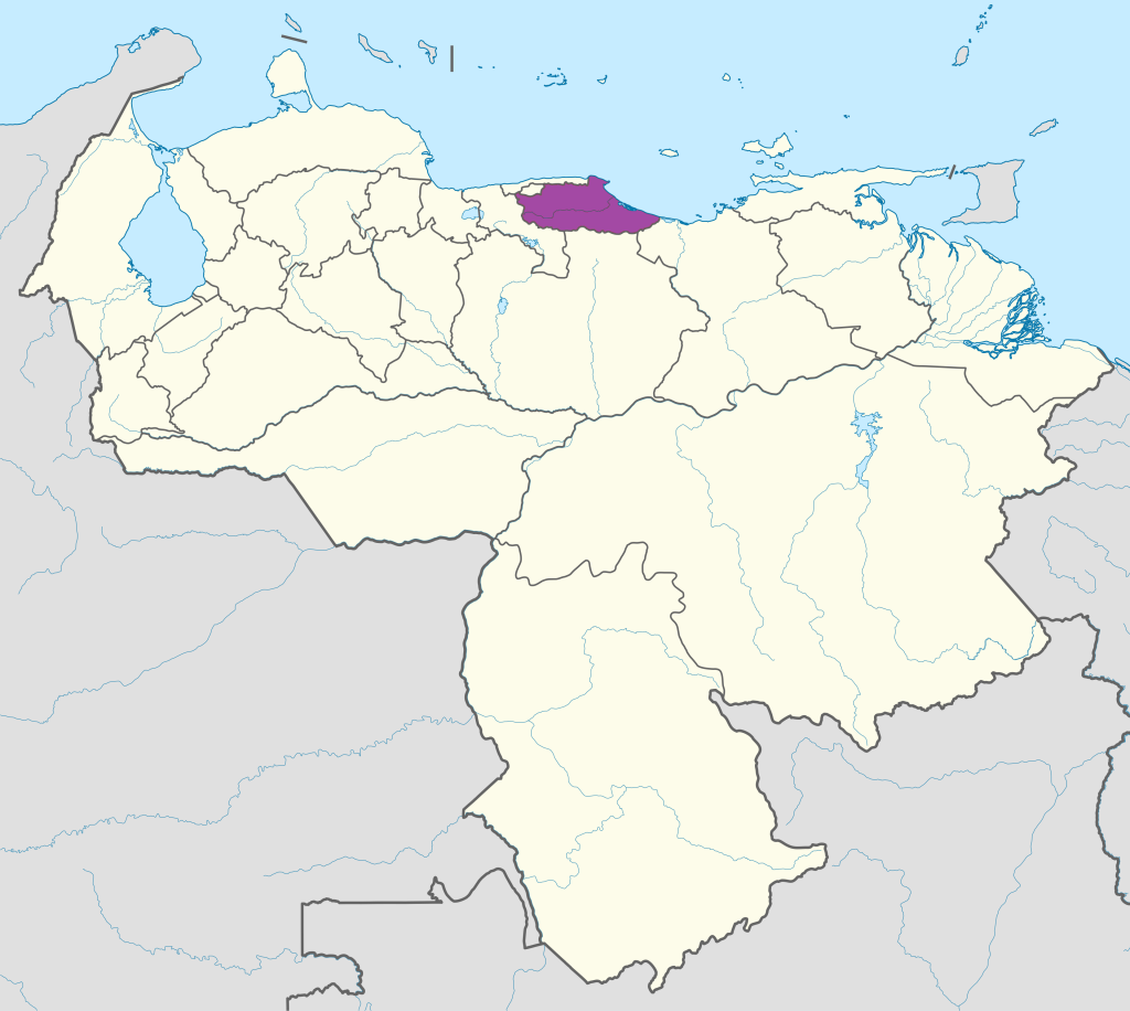 Mapa de ubicaci&oacute;n del estado Miranda en Venezuela.