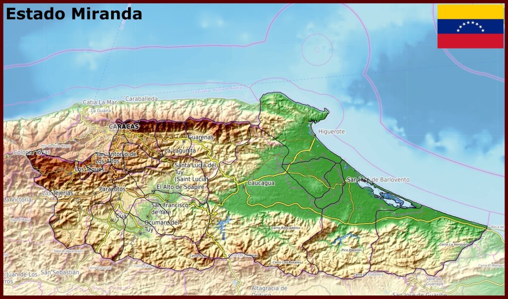 Mapa f&iacute;sico del estado Miranda.
