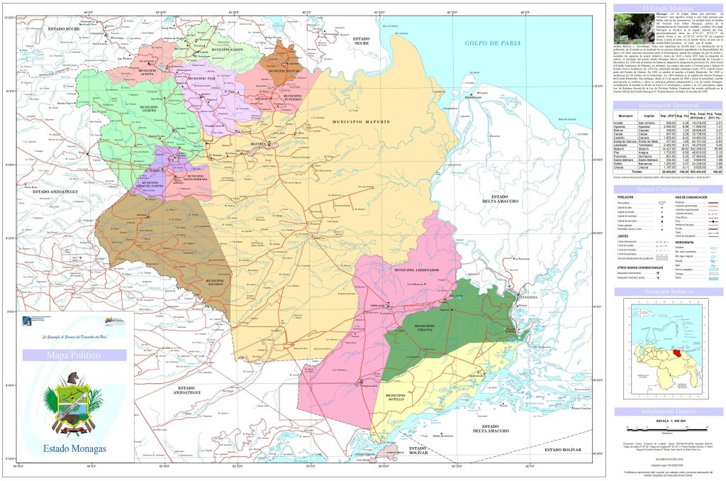 Mapa pol&iacute;tico del estado Monagas.