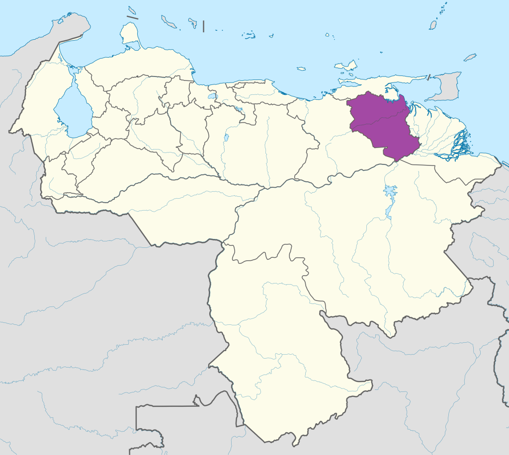 Mapa de ubicaci&oacute;n del estado Monagas en Venezuela.