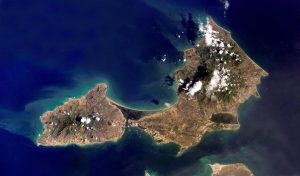 Imagen satelital de la Isla Margarita (Venezuela).