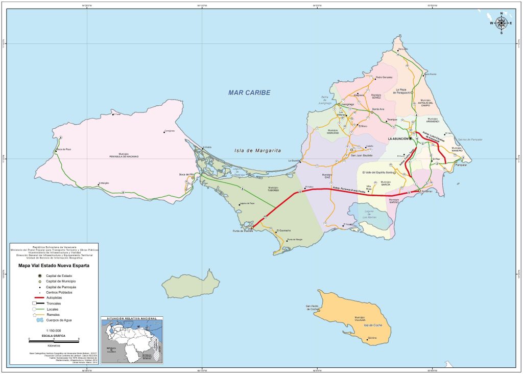 Mapa de carreteras del estado Nueva Esparta.