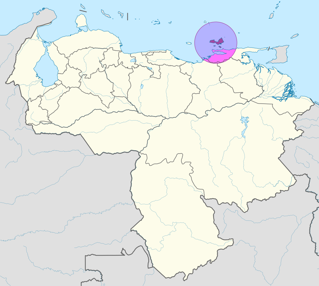 Mapa de ubicaci&oacute;n del estado Nueva Esparta en Venezuela.